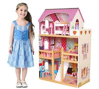 BAKAJI Casa delle Bambole Giocattolo per Bambini Realizzata Interamente in Legno 3 Piani 5 Stanze Curata in Ogni Dettaglio con Mobili e Accessori Gioco Dimensione 60 x 30 x H90 cm (61 x 30 x 91 cm)