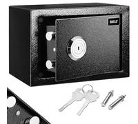 BAKAJI Cassaforte di Sicurezza in Acciaio con Chiave a Doppia Serratura, Cassetta Meccanica Antiscasso, Resistente al Fuoco con 2 Bulloni per Fissaggio a Muro Parete, 23 x 17 x 17.3 cm