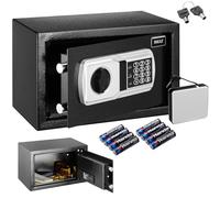 BAKAJI Cassaforte Elettronica di Sicurezza con Box Batteria Esterno, Cassetta Porta Valori e Documenti Antiscasso per Casa, Hotel, Installazione a Muro Parete o Indipendente, 31 x 20 x 20 cm (Nero)