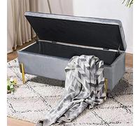 Cassapanca Pouf Contenitore Panca Sgabello Poggiapiedi in Tessuto Velluto Grigio