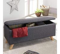 Cassapanca Pouf Contenitore Panca Sgabello Poggiapiedi in Tessuto Grigio Scuro