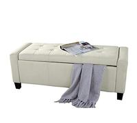 BAKAJI Cassapanca Pouf Contenitore Poggiapiedi per Camera da Letto Panca Sgabello con Struttura in Legno Rivestimento in Eco Pelle Seduta Apribile Imbottita Dimensioni: 110 x 40 x 40 cm (Avorio)