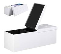 BAKAJI Cassapanca Pouf Contenitore Poggiapiedi per Camera da Letto Panca Sgabello Struttura Pieghevole Rivestimento in Eco Pelle Seduta Rimovibile Imbottita Dimensione 115 x 38 x 40 (Bianco)