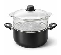 BAKAJI Casseruola con Vaporiera in Vetro da 20 cm con Pentola in Alluminio Resistente e Antiaderente, Inserto Forato in Vetro Sovrapponibile, Pentola Corpo Anti Graffio e Maniglie Ergonomiche (20 cm)
