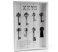 BAKAJI Cassetta Portachiavi da Parete con 6 Ganci Porta Chiavi in Legno MDF Bianco Decorazione con Chiavi Antiche Design Shabby Chic Dimensione 28 x 37 x 3 cm