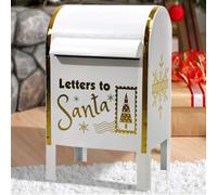 BAKAJI Cassetta Postale per Letterina di Babbo Natale Bianco e Oro, Decorazione Natalizia, Buca per Lettere Porticina e Decorazioni Natalizie a Rilievo, Addobbi Natalizi Casa, 28.5 x 26.5 x 52 cm