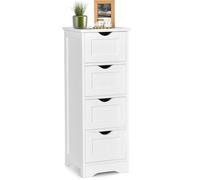 BAKAJI Cassettiera Armadietto Armadio da Appoggio 4 Cassetti Rimovibili in Legno MDF Bianco Linea Shabby Salvaspazio da Bagno Camera Stanza