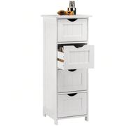 BAKAJI Cassettiera Armadietto Armadio da Appoggio 4 Cassetti Rimovibili in Legno MDF Bianco Linea Shabby Salvaspazio da Bagno Camera Stanza Dona un tocco raffinato ed elegante al tuo bagno sfruttando