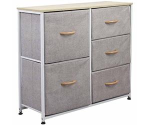 BAKAJI Cassettiera Comodino 5 Cassetti Ripiani Mobile Mobiletto Casa Resistente Tessuto Versatile Multicolor Robusto Armadio Armadietto Arredamento Salvaspazio Dimensioni 71,5x80x29cm (Grigio Chiaro)