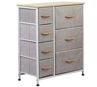 Cassettiera Capiente 7 Cassetti Mobiletto Robusto Tessuto Grigio Chiaro e Bianco