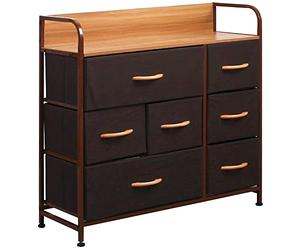 BAKAJI Cassettiera in Tessuto con 7 Cassetti Struttura in Metallo e Piano Superiore in MDF, Mobile Versatile e Capiente Ideale per Ingresso, Camera da Letto, Soggiorno, 78,5x80x29 cm (Marrone)