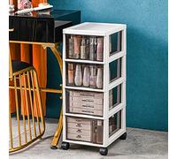 BAKAJI Cassettiera Salvaspazio con Cassetti Ripiani Portaoggetti Trasparente, Carrello in Polipropilene con 4 Ruote e Struttura Robusta Bianca, Organizer Multiuso, Grande Capacità (4 Cassetti)