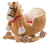 Bakaji Cavallo a dondolo in legno struttura basculante con ruote Cavallino Poni 2 in 1 con Poltroncina e divertente suoneria per i più piccoli (Light Brown)