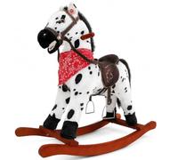 BAKAJI Cavallo a Dondolo per Bambini con Suoni Realistici, Animale che Nitrisce e Muover la Bocca, Pony a Pois con Struttura in Legno e Rivestimento in Morbido Tessuto, Gioco Idea Regalo