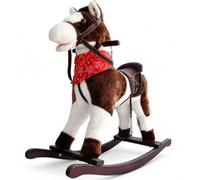 BAKAJI Cavallo a Dondolo per Bambini con Suoni Realistici, Animale che Nitrisce e Muover la Bocca, Pony Marrone e Bianco con Struttura in Legno e Rivestimento in Morbido Tessuto, Gioco Idea Regalo