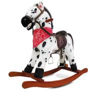 Bakaji Cavallo a Dondolo per Bambini Con Suoni Realistici Nitrisce e Muove la bocca Struttura in Legno e Tessuto Peluche di qualità Giochi Infanzia (Pois)