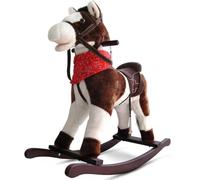 Bakaji Cavallo a Dondolo per Bambini Con Suoni Realistici Nitrisce e Muove la bocca Struttura in Legno e Tessuto Peluche di qualità Giochi Infanzia (Dark Brown)
