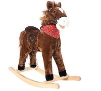 BAKAJI Cavallo a Dondolo per Bambini con Suoni Realistici Struttura in Legno e Tessuto Peluche di qualità Giochi Infanzia (Marrone)