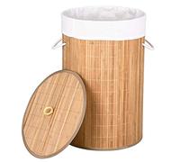 Bakaji Cesto Biancheria Sporca Portabiancheria Casa in Legno di Bambù e Tessuto Contenitore Pieghevole Salvaspazio con Coperchio e Manici Capacità 70lt Dimensione 38 x 60 cm (Naturale)