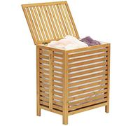Cesto Biancheria Sporca in Bambu e Tessuto Cesta Portabiancheria 50x35x60cm