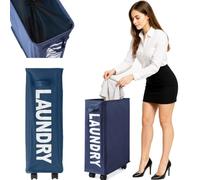 Cesto Biancheria Sporca Pieghevole in Tessuto Portabiancheria con Ruote Blu