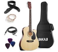 BAKAJI Chitarra Elettro-Acustica 41 Pollici con Custodia, Kit Ricambio Corde, Plettri, Cavo per Amplificatore e Tracolla, Chitarra Folk Forma Cutaway per Adulti e Principianti (Natural)