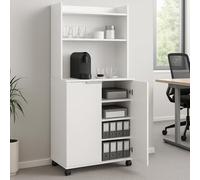 BAKAJI Coffee Station da Ufficio Mobile con 4 Ruote Piroettanti con Freno, Armadio Salvaspazio Stazione del Caffè, Credenza Angolo Bar e Snack Multiuso, Mobiletto con 2 Ante Bianco