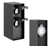 Bakaji Colonna Presa Elettrica Giardino Palo Colonnina da Esterno 2 Prese Shucko + Programmatore Timer Meccanico Impermeabili Multipresa Struttura Acciaio Fissaggio con Viti Nero