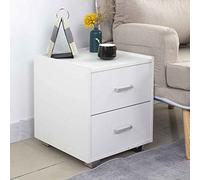 BAKAJI Comodino Semplice in Legno Colore Bianco con 2 Cassetti, Mobiletto dal Design Minimal Compatto e Resistente, Cassettiera Spaziosa Robusta per Camera da Letto Ufficio, Dimensione 40 x 43 x 44 CM