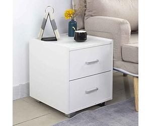 BAKAJI Comodino Semplice in Legno Colore Bianco con 2 Cassetti, Mobiletto dal Design Minimal Compatto e Resistente, Cassettiera Spaziosa Robusta per Camera da Letto Ufficio, Dimensione 40 x 43 x 44 CM