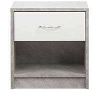 BAKAJI Comodino Semplice, Mobile con Cassetto e Ripiano Inferiore, Robusto Resistente Design Moderno Camera da Letto Soggiorno, Casa, Ufficio, Multiuso, Spazioso (Cemento e Bianco)