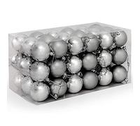 BAKAJI Confezione 54 Palline di Natale con Superficie Lucida e Opaca Diametro 6 cm Addobbi e Decorazioni per Albero di Natale (Silver)