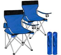 BAKAJI Coppia Sedie Pieghevoli da Campeggio con Borsa Camping Sedia Mare Spiaggia Pesca da Esterno in Acciaio e Poliestere con Vano Porta Bibite e Smartphone (Blu)