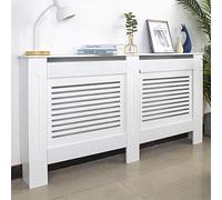 BAKAJI Copritermosifone in Legno MDF 152 x 19 x H82 cm Copertura Radiatore Calorifero Cover Copri Termosifone con Mensola Ripiano Superiore e Decorazione a Listelli Orizzontali Design Moderno Bianco