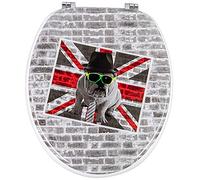 Bakaji Copriwater Universale con Stampa Serigrafata Copri Tavoletta WC per Bagno in Legno MDF con Cerniere Rotonde in Metallo Design Moderno Dimensione 43,5 x 36,5 cm (Bull Dog London)