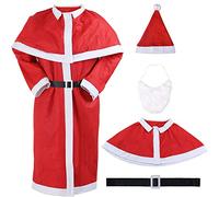 BAKAJI Costume Vestito Completo Babbo Natale per Adulti Uomo Travestimento Resistente Natalizio Santa Claus con Barba Giacca Cintura Scialle Accessori 5 Pz, Taglia Unica