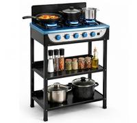 BAKAJI Cucina a Gas GPL con 5 Fuochi da Esterno e 2 Ripiani, Cucinotto Portatile in Acciaio con Paravento 5 Bruciatori, Piedini Stabili Antiscivolo, Ideale per Giardino, Patio, Balcone, Campeggio