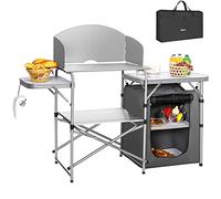 BAKAJI Cucina Armadio Mobiletto Tavolo Da Campeggio Picnic Compatta Portatile Pieghevole, Telaio Alluminio Cucinotto Paraspruzzi Borsa Trasporto Vano Portaoggetti In Tessuto (Compatto + Estensione)
