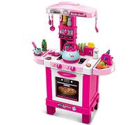 BAKAJI Cucina Giocattolo Bambini con Fornello e Bollitore Funzionanti Luci Suoni Forno e 29 Accessori Gioco 87 x 64 x 29 cm (Rosa)