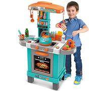 BAKAJI Cucina Giocattolo Bambini con Fornello e Bollitore Funzionanti Luci Suoni Forno e 29 Accessori Gioco 87 x 64 x 29 cm (Azzurro)