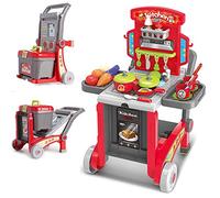BAKAJI Cucina Giocattolo per Bambini 3in1 Richiudibile in Trolley e Carrello con 29 Accessori Gioco pentole e Padelle