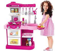 Cucina Giocattolo Bambini Fornello Luci Suoni 30 Accessori Gioco 52x26x72cm Rosa