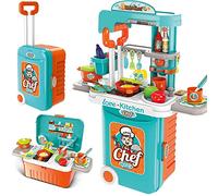 BAKAJI Cucina Giocattolo per Bambini Portatile Richiudibile a Trolley e Trasfromabile in Cucinino con Fornello Luci e Suoni Accessori Gioco Pentole Padelle Stoviglie Cibi Dimensione 50 x 66 cm