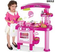 BAKAJI Cucina per Bambine Grande Giocattolo 69 Accessori con Stoviglie Luci e Suoni Altezza 80cm Colore Rosa e Viola