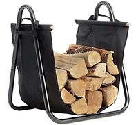 Bakaji Culla Portalegna Supporto in Metallo con Cesto Porta Legna in tessuto Oxford da Interno Legnaia Casa per Camino Caminetto Stufa Design Moderno Colore Nero Dimensione 40 x 45 x 32 cm (Design 2)