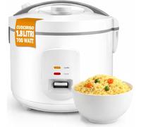 BAKAJI Cuociriso Elettrico Capacità 1.8 Litri con Cottura Automatica Sana e Veloce, Cuoci Riso Potenza 700 W per Cucina Carne, Verdure, Frutta e Fiori, Pentola Antiaderente, Facile Utilizzo (Bianco)