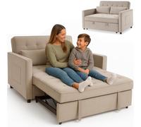BAKAJI Divano Letto 2 Posti con Rivestimento in Velluto Premium Reclinabile, Imbottitura ad Altissima Densità, Seduta Ergonomica, Apertura Facile e Senza Sforzi, Cuscini per Sollievo Lombare (Beige)