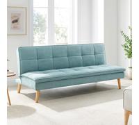 BAKAJI Divano Letto Reclinabile Clic Clac 3 Posti Reclinabile, Rivestimento in Tessuto, Seduta Imbottita ad Alta Densità e Ergonomica, Gambe in Legno, Apertura e Chiusura Facilitata (Celeste)