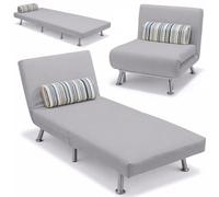 BAKAJI Divano Poltrona Letto 1 Posto Singolo Struttura in Metallo Rivestimento in Tessuto Imbottito Schienale Reclinabile 5 posizioni Dimensione 75x73x73cm (Grigio)
