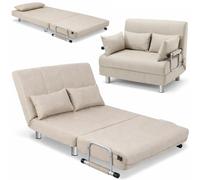 Divano Poltrona Letto 2 Posti una Piazza e mezza Ferro Tessuto Reclinabile Crema